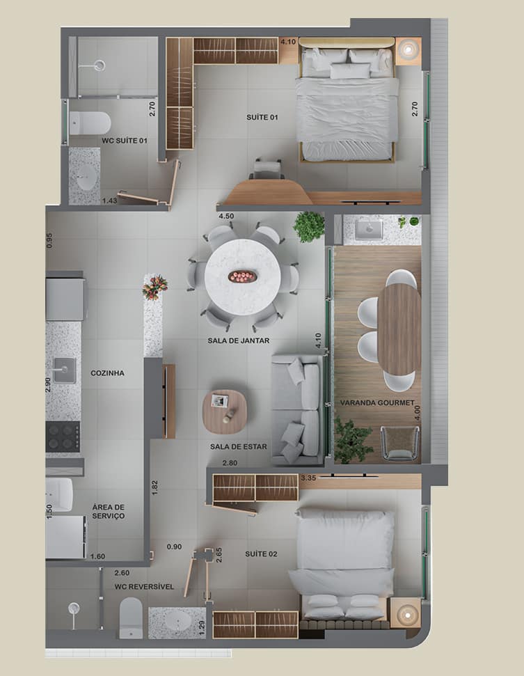 Apartamento 61m² Altana Oceania - Construtora Techne Altana Oceania -